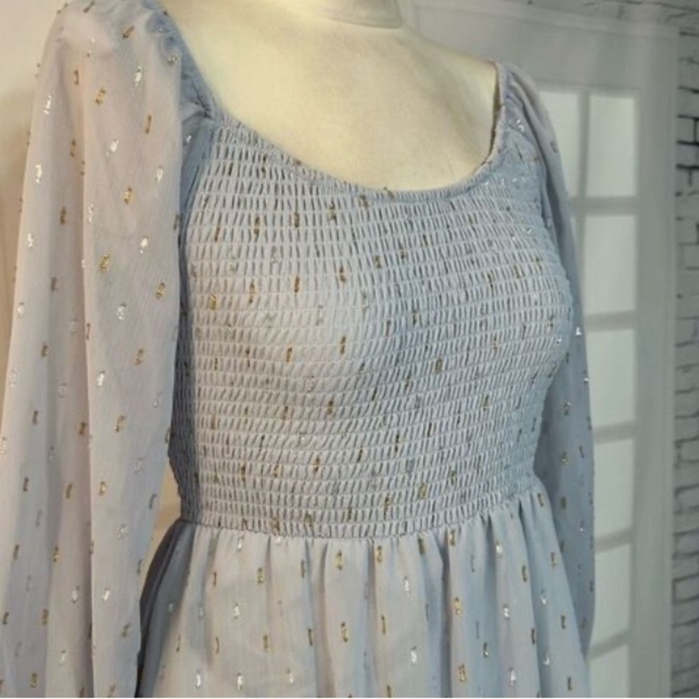 Altar’d State smocked light blue mini dress with metallic details size M NWT - Picture 2 of 10